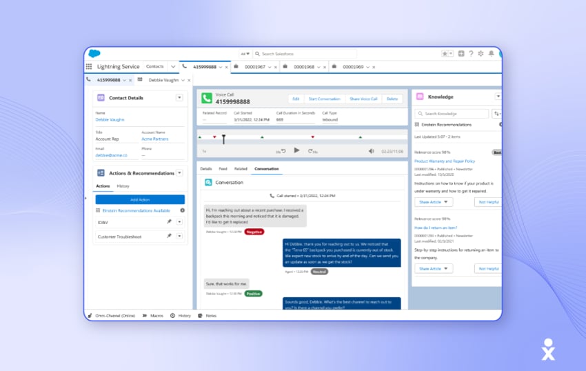 Screenshot of the Salesforce Service Cloud user interface.
