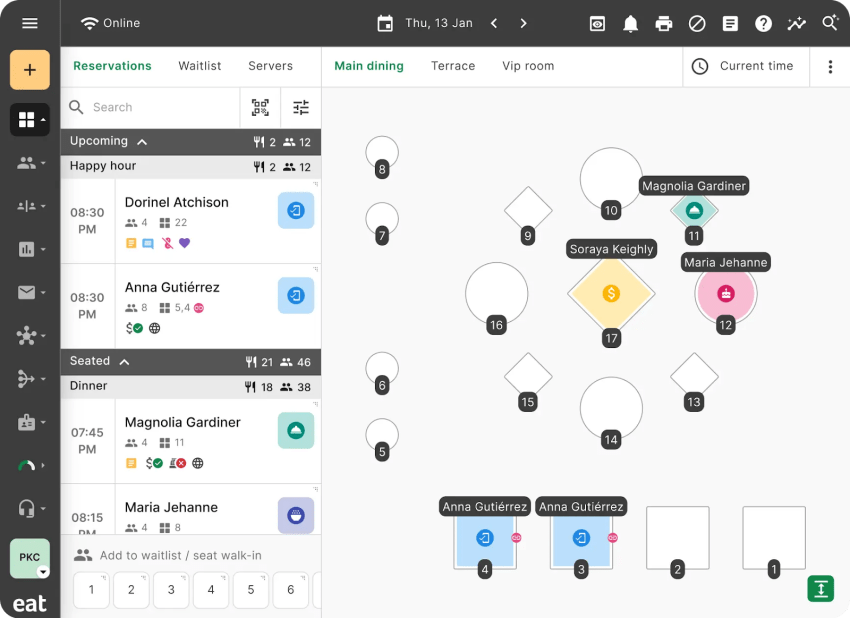 Screenshot showing the reservations tab of the Eat App