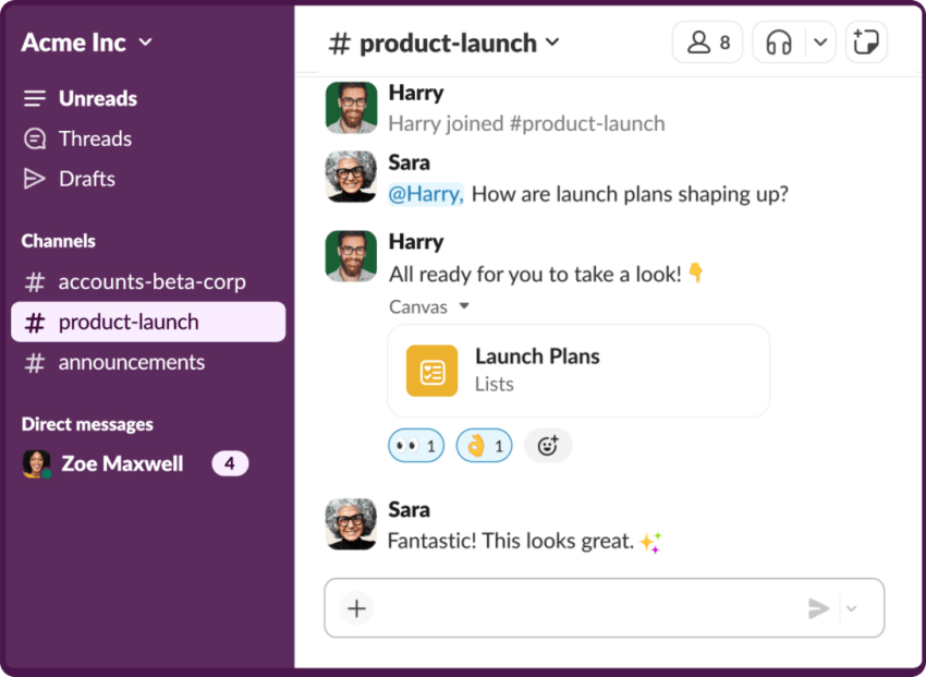 Screenshot of a Slack channel conversation