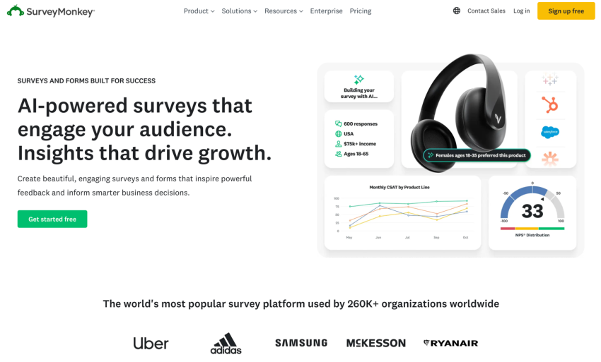 Screenshot of SurveyMonkey