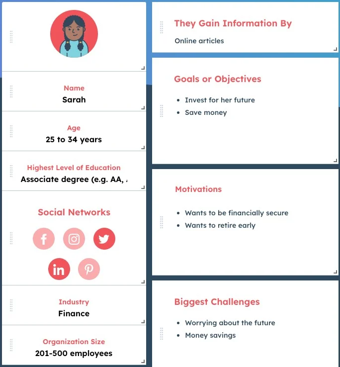 Customer persona example