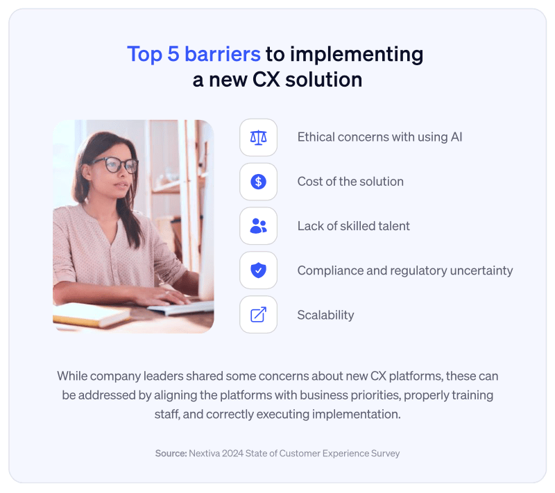 Top five barriers to implementing a new CX solution. (Study by Nextiva)