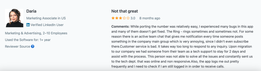 Capterra review RingCentral
