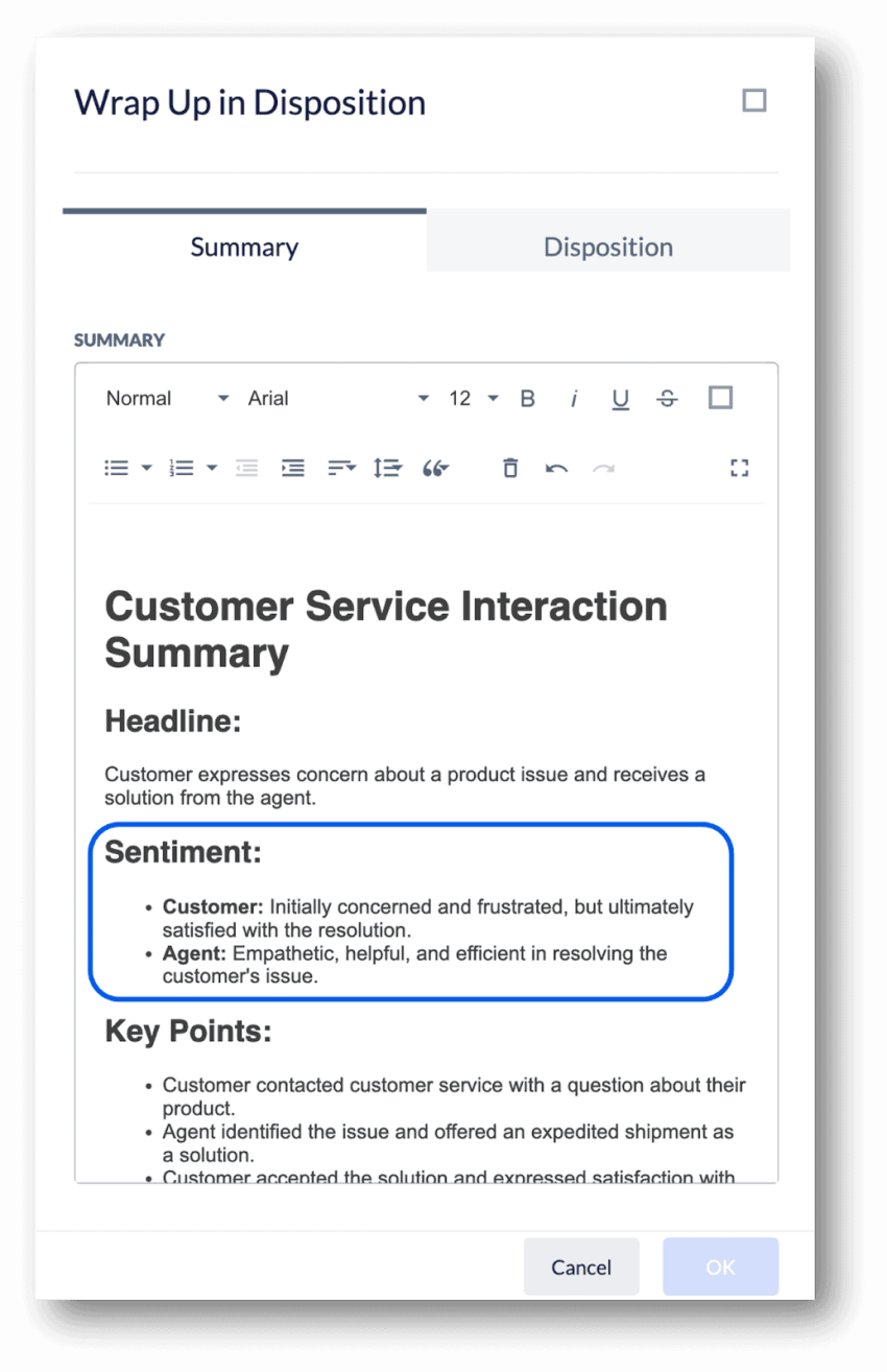 Wrap up in disposition